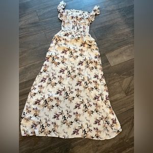 Floral off the shoulder max/midi dress with high low hem